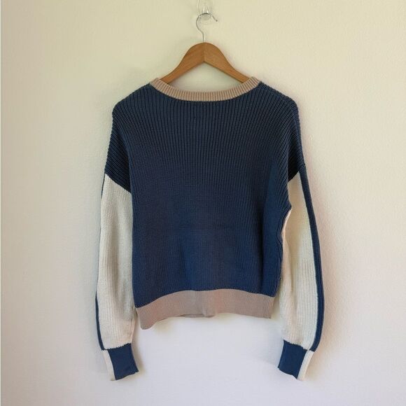ANR+ Alp N Rock Colorblock Knit Sweater in Blue/Cream/Tan | Medium - Picture 4 of 5